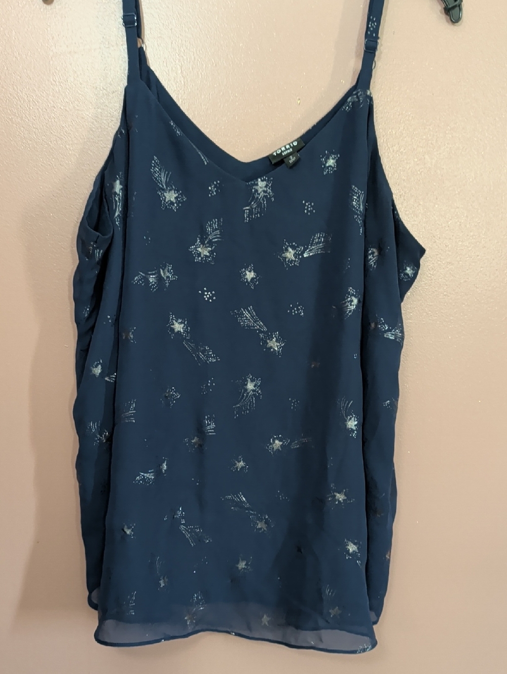 Who What Wear Navy Star-Print Spaghetti Strap Tank